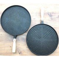 Göksan Mutfak Çift Taraflı Ahşap Saplı Granit 34 cm Grill Tava Siyah