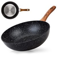 Nava Ahşap Saplı Alüminyum 28 cm Wok Tava Siyah