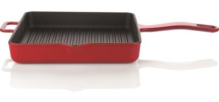 Schafer Guss Chef Döküm Saplı Döküm 25 cm Grill Tava Kırmızı
