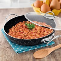 Lines Kapaklı Metal Saplı Granit 22 cm Düz Tava Siyah