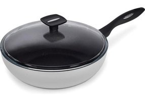 Moneta Mammola Kapaklı Plastik Saplı Alüminyum 30 cm Wok Tava Gri