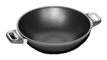 Amt Gastroguss Plastik Saplı Alüminyum 32 cm Wok Tava Siyah