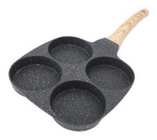 Aramox Normal 4 Bölüm Ahşap Saplı Alüminyum 19x18.5 cm Omlet Tava Siyah