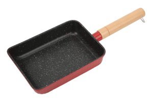 Jenngaoo Tamagoyaki Ahşap Saplı Alüminyum 35.5x13.9 cm Omlet Tava Kırmızı