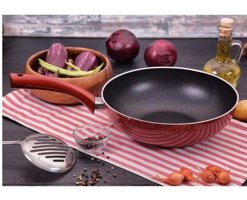 Taç Plastik Saplı Granit 28 cm Wok Tava Kırmızı