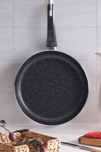Maison Art Lüx Plastik Saplı Granit 24 cm Düz Tava Siyah
