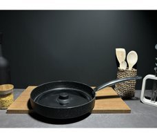Bena Life Kapaklı Metal Saplı Granit 28 cm Balık - Börek - Bazlama Tava Siyah