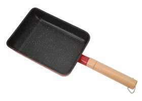 Generic Tamagoyaki Ahşap Saplı Alüminyum 18.5x14 cm Kızartma Tava Siyah