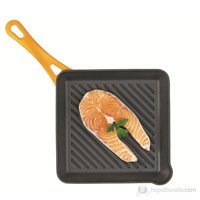 Essenso Tribeca Kare Döküm Saplı Demir Döküm 25 cm Grill Tava Turuncu