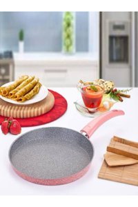 Elif Ada Plastik Saplı Granit 22 cm Krep Tava Pembe