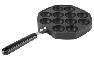 Cocoarm Takoyaki Plastik Saplı Döküm 12 cm Düz Tava Siyah