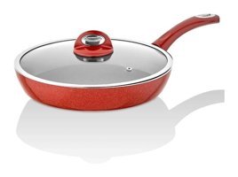 Taç TT-1125 Plastik Saplı Granit 28 cm Düz Tava Kırmızı