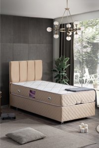 Setay Tetra New 100x200 cm Başlıklı Yataklı Sandıklı Tek Kişilik Baza Seti Krem