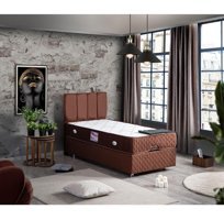 Setay Tetra New 120x200 cm Başlıklı Yataklı Sandıklı Tek Kişilik Baza Seti Kahverengi