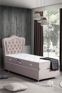 Setay Camelli New 90x200 cm Başlıklı Yataklı Sandıklı Tek Kişilik Baza Seti Krem
