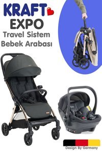 Kraft Expo Katlanabilir Tek Elle Kapanan 360 Derece Dönen Tam Yatar Kabin Tipi Travel Sistem Bebek Arabası