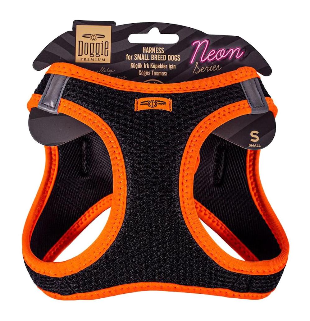 Doggie 32-38 cm Göğüs Tasması Gezdirme Köpek Tasması Siyah-Turuncu