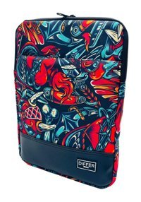 Differ Studio Maske Desenli 15.6 inç Kumaş Su Geçirmez Kılıf Laptop Çantası Kırmızı-Mavi
