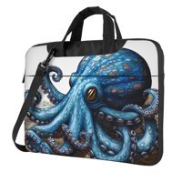 VducK Ahtapot Desenli 15.6 inç Oxford Kumaş Su Geçirmez El-Omuz Laptop Çantası Mavi-Siyah