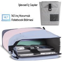 Mack Zen Eco Mce-1302 14.1 inç Kumaş Su Geçirmez Sırt Laptop Çantası Gri-Pembe