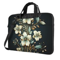 VducK Çiçek Desenli 15.6 inç Oxford Kumaş Su Geçirmez El-Omuz Laptop Çantası Siyah-Yeşil