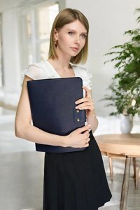 Morca 13-14 inç Suni Deri Su Geçirmez Kılıf Laptop Çantası Lacivert