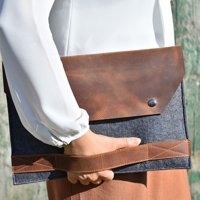 Dk Leather 16 inç Deri Su Geçirmez El-Omuz Laptop Çantası Gri-Kahverengi