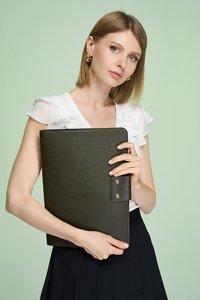 Morca 13-14.9 inç Suni Deri Su Geçirmez Kılıf Laptop Çantası Haki