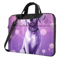 VducK Köpek Desenli 15.6 inç Oxford Kumaş Su Geçirmez El-Omuz Laptop Çantası Mor-Siyah