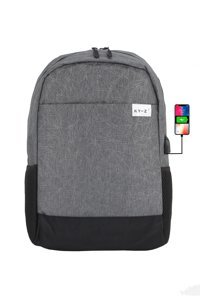 Case Club Usb Aparatlı 15.6 inç Kumaş Su Geçirmez Sırt Laptop Çantası Gri