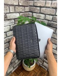 Guard Nakış Desenli 13 inç Hakiki Deri Su Geçirmez Kılıf Laptop Çantası Füme