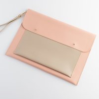 Dk Leather 13-13.3-14 inç Deri Su Geçirmez El-Omuz Laptop Çantası Bej-Pudra