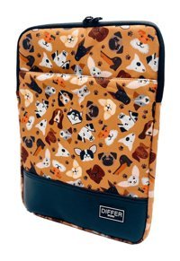 Differ Studio Köpek Desenli 15.6 inç Kumaş Su Geçirmez Kılıf Laptop Çantası Bej
