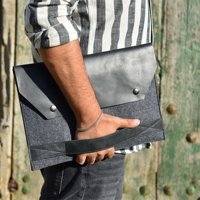 Dk Leather 16 inç Deri Su Geçirmez El-Omuz Laptop Çantası Gri-Siyah