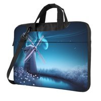 VducK Değirmen Desenli 15.6 inç Oxford Kumaş Su Geçirmez El-Omuz Laptop Çantası Mavi-Siyah