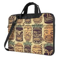 VducK Aloha Tiki Desenli 15.6 inç Oxford Kumaş Su Geçirmez El-Omuz Laptop Çantası Siyah