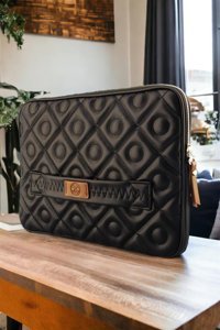 Qub Club Kapitone 13-13.3 inç Kapitone Deri Su Geçirmez Kılıf Laptop Çantası Siyah