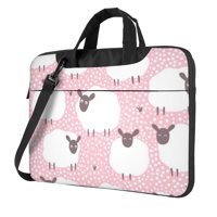 VducK Koyun Desenli 15.6 inç Oxford Kumaş Su Geçirmez El-Omuz Laptop Çantası Beyaz-Pembe-Siyah