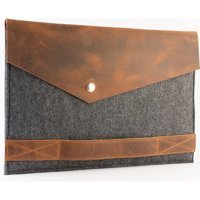 Dk Leather 13.3 inç Deri Su Geçirmez Kılıf Laptop Çantası Gri-Kahverengi