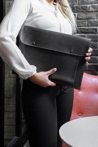 Dk Leather 13-13.3-15 inç Deri Su Geçirmez El-Omuz Laptop Çantası Siyah