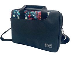 Differ Studio Maske Desenli 13-14.9 inç Kumaş Su Geçirmez El-Omuz Laptop Çantası Siyah