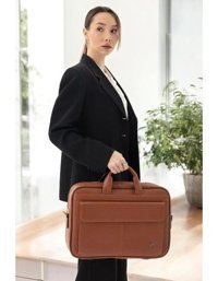 Terzi Bey 17 inç Deri Su Geçirmez El-Omuz Laptop Çantası Taba