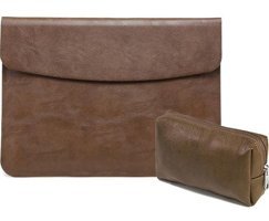 Szykd A1708-1706/1989-A2337-A2338 13 inç Deri Su Geçirmez Kılıf Laptop Çantası Kahverengi
