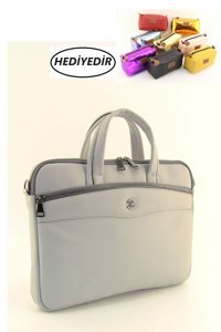 Hnb 13-13.3 inç Kapitone Deri Su Geçirmez El-Omuz Laptop Çantası Gri
