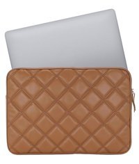 Case Club Kapitone 16 inç Kapitone Deri Su Geçirmez Kılıf Laptop Çantası Taba