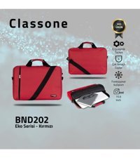 Classone Eko BND202 15.6 inç Kumaş Su Geçirmez El-Omuz Laptop Çantası Kırmızı
