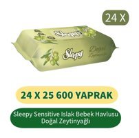 Sleepy Sensitive Doğal Zeytinyağlı Zeytinyağlı 25 Yaprak 24'lü Islak Mendil