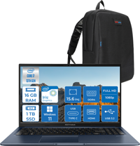 Asus Vivobook 15 X1504VA NJ426WH04 Dahili Intel Iris Xe Graphics Intel Core i7 1355U 16 GB Ram 1 TB SSD 15.6 inç Full HD Windows 11 Home Laptop