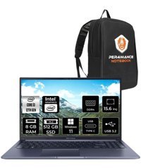 Asus Vivobook 15 X1502ZA EJ1645 Dahili UHD Graphics Intel Core i3 1215U 8 GB Ram 512 GB SSD 15.6 inç Full HD Windows 11 Pro Laptop + PER4 Çanta