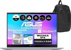 Asus Vivobook S 14 Flip Wuxga Dahili Iris Xe Graphics Eligible Intel Core i5 1335U 16 GB Ram 1 TB SSD 14 inç WUXGA Windows 11 Pro Dokunmatik Laptop + Çanta
